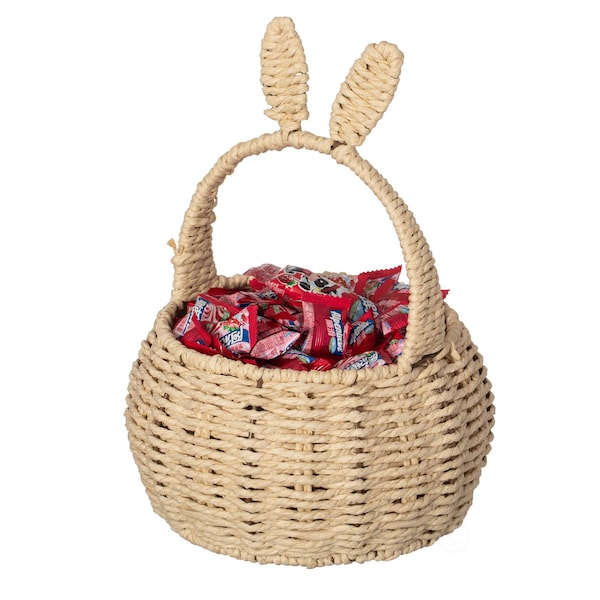 Wickerwise Hand-Woven Easter Bunny Ear Basket with Handle - Multi-Purpose Paper Rope Wicker Basket for - QI004723.N
