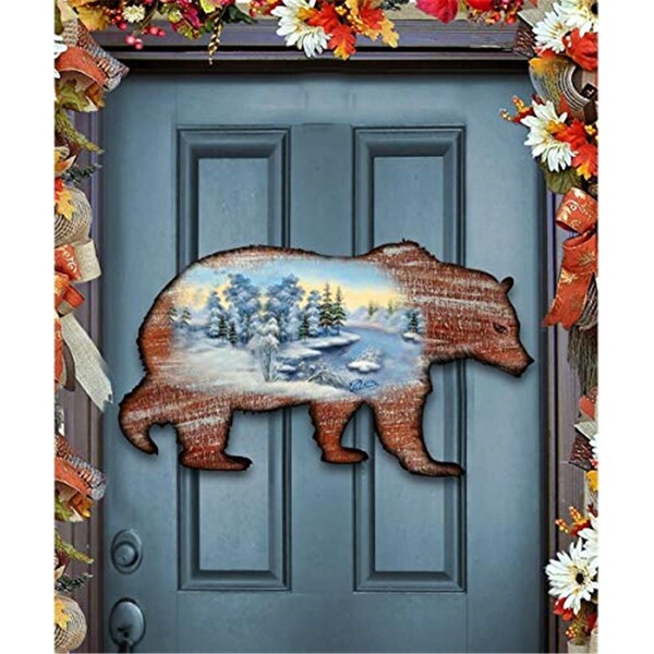 Gloriousgifts 8198214 Grizzly Wooden Christmas Ornament Set of 2 - GL1774137