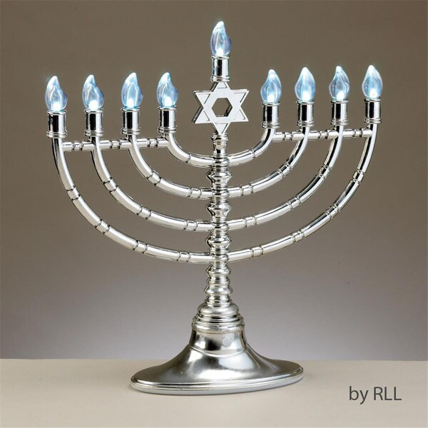 Rite Lite Silvertone Low Volt LED Menorah with Clear Bulbs - Pack of 3 - JRN-210