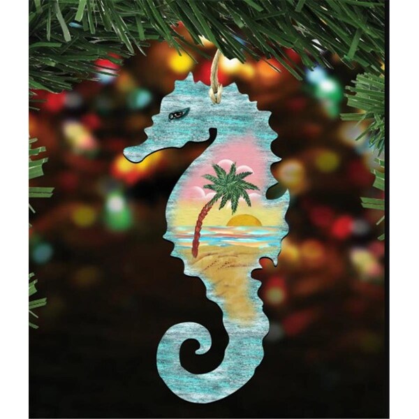 Gloriousgifts 8198517 Seahorse Scenic Wooden Christmas Ornament Set of 2 - GL1786002