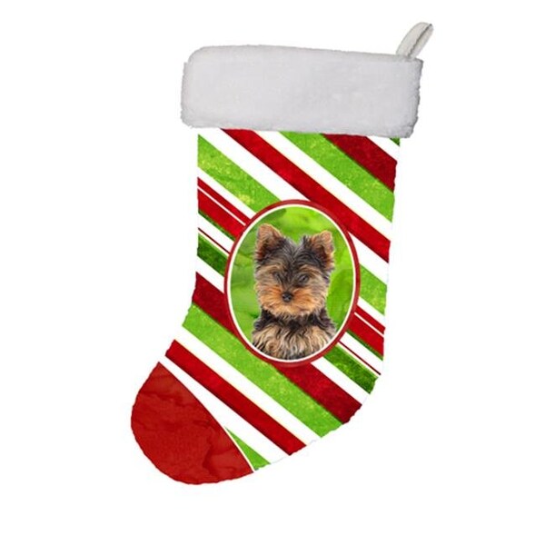 Carolines Treasures Carolines Treasures KJ1174CS Candy Cane Holiday Christmas Yorkie Puppy And Yorkshire Terrier Christmas Stocking - KJ1174CS