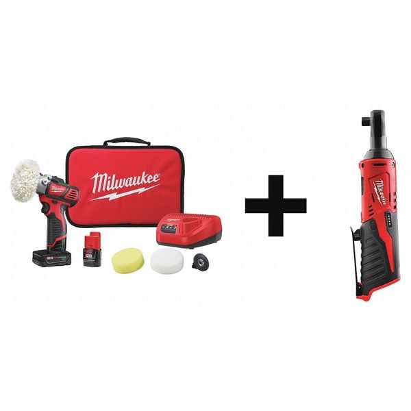 Milwaukee Tool Cordless Combo Kit, 12.0 V, 2 Tools, 2 Batt - 2438-22X, 2457-20
