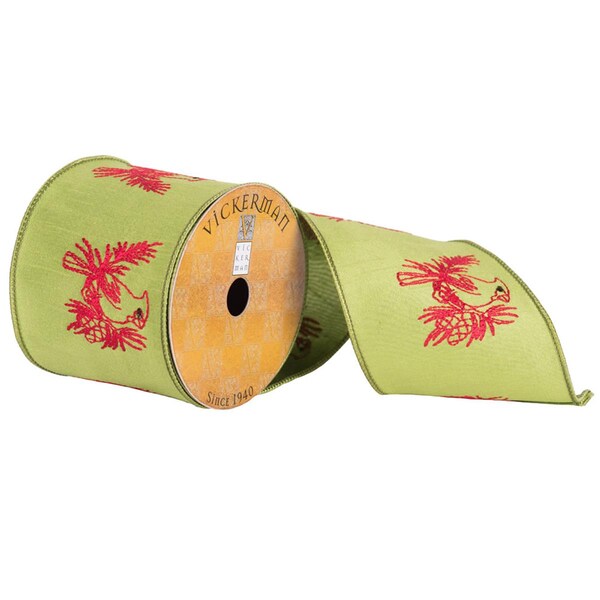 Vickerman 4 in. x 10 Yard Red Embroidery Cardinal Wired Ribbon - Q172147