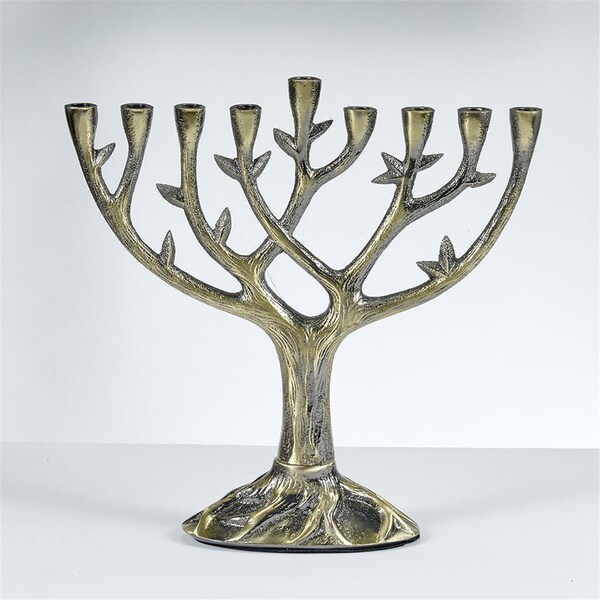 Rite Lite 8.5 in. Textured Tree of Life Menorah, Antiqued Aluminum with Bronze - MP-LIFE-MED-BZ