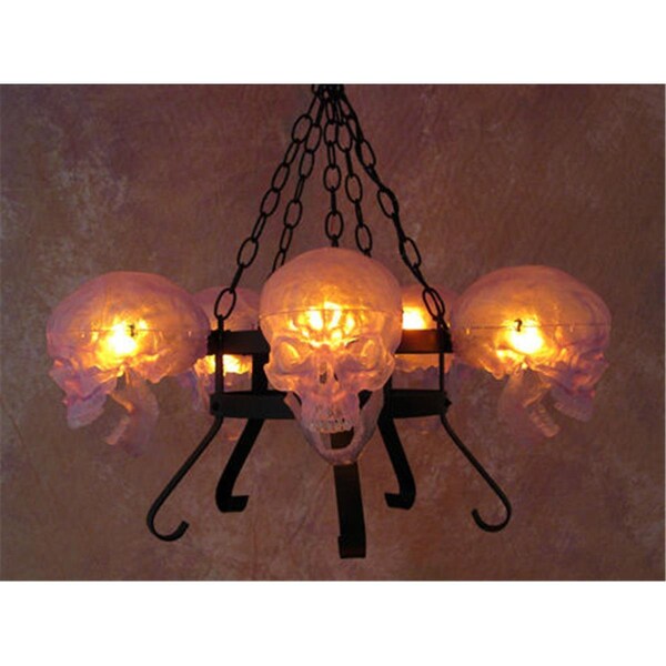 Perfectpretend Chandelier Skull-Metal  5 Clear Skulls on Dual Metal Frame No Candle - PE1413083