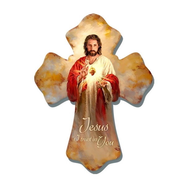 Glow Decor Sacred Heart & Jesus I Trust in You Wall Cross - 6 x 8 in. - GL20820