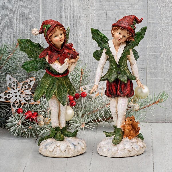 Design Toscano Santa s Victorian Holly Christmas Elves Statue, PK 2 - LY710212
