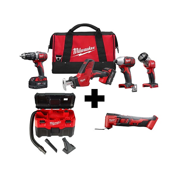 Milwaukee Tool M18 4PC Tool Kit, M18 Vac, M18 MultiTool - 2695-24, 0880-20, 2626-20
