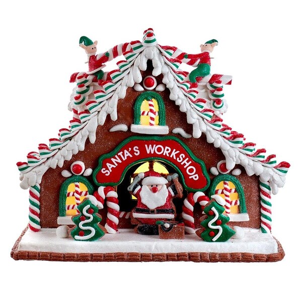 Gingerbread Junction 10.5 in. Battery Operated Light Up Santas Workshop Gingerbread House - GBJ0039
