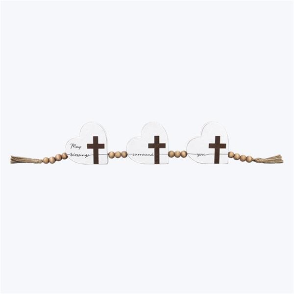 Youngs Wood Home Heart Garland with Cross Design - 11014
