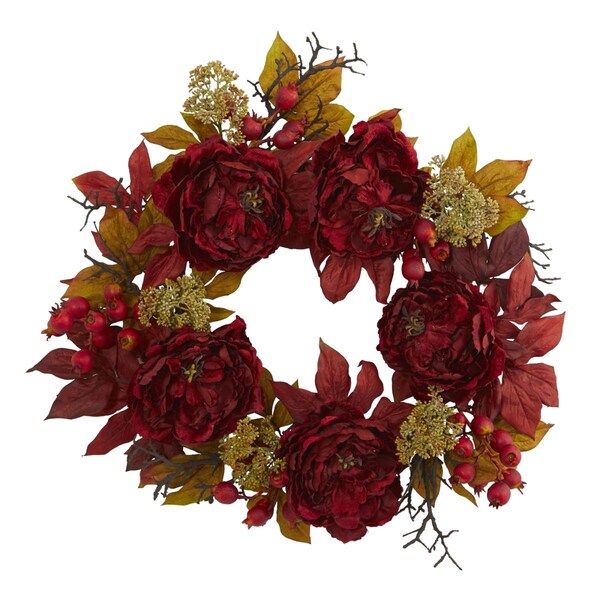 Nearly Natural 24 in. Peony Sedum Wreath - 4171