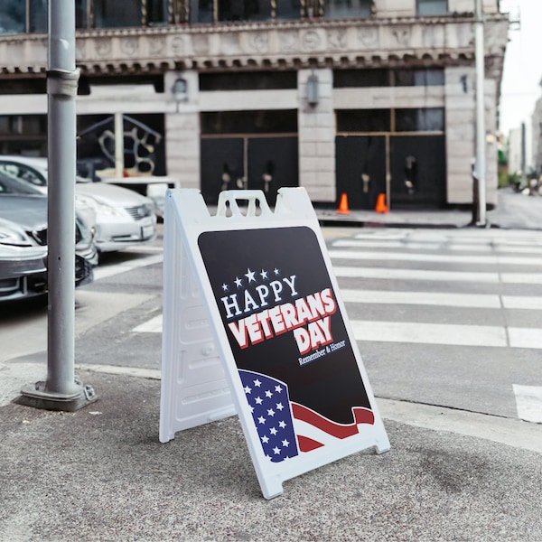 Signmission Happy Veterans Day, A-Frame & 2 Sign Inserts, Heavy-Duty Plastic Frame - SBHD-C-2436-30392