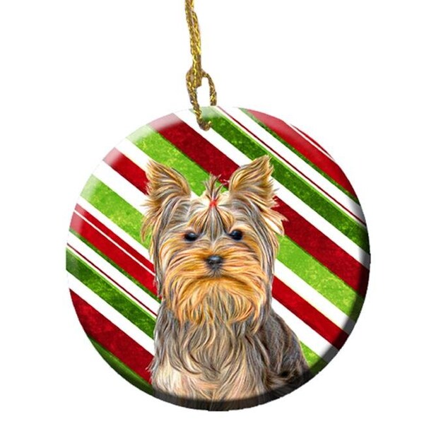Carolines Treasures Carolines Treasures KJ1170CO1 Candy Cane Holiday Christmas Yorkie And Yorkshire Terrier Ceramic Ornament - KJ1170CO1
