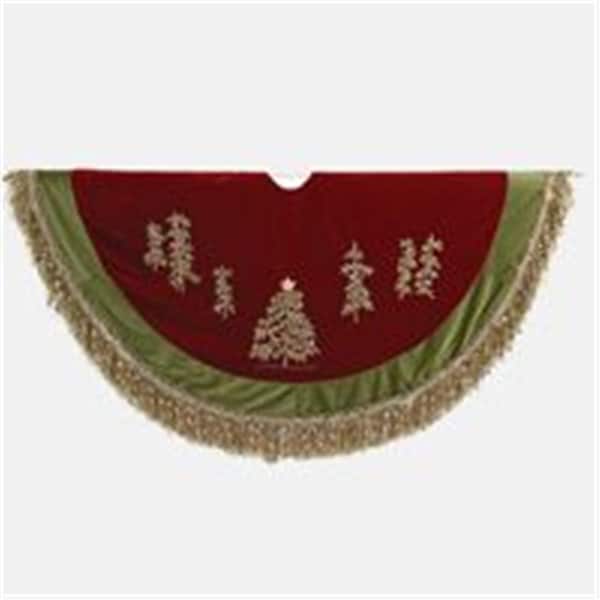 Kurt S. Adler Kurt S. Adler- Inc. Kurt Adler 50-inch Burgundy Ribbon Trees Treeskirt with Green Tassel Border - C1202