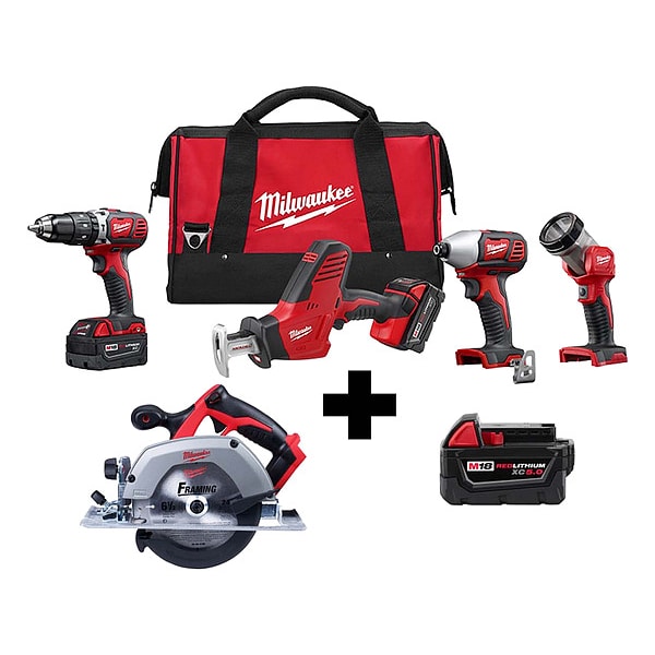 Milwaukee Tool M18 4Tool Kit, M18 6.5 Circ Saw, M18 5.0 - 2695-24, 2630-20, 48-11-1850