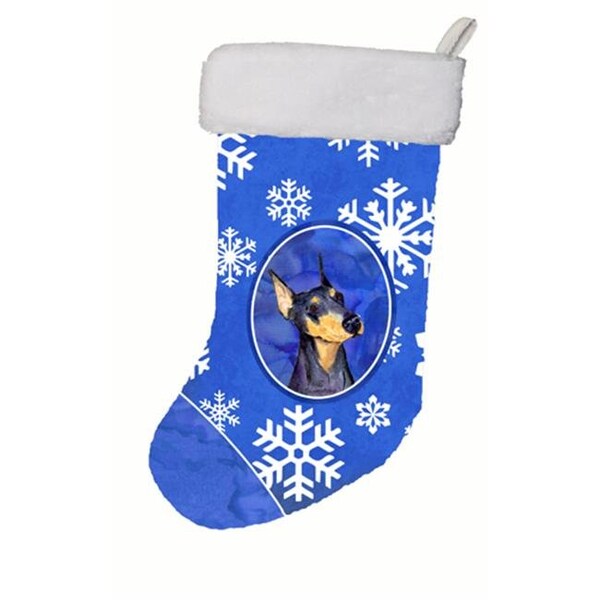 Carolines Treasures Carolines Treasures SS4633-CS 11 W x 8 H in. Doberman Winter Snowflakes Christmas Stocking - SS4633-CS