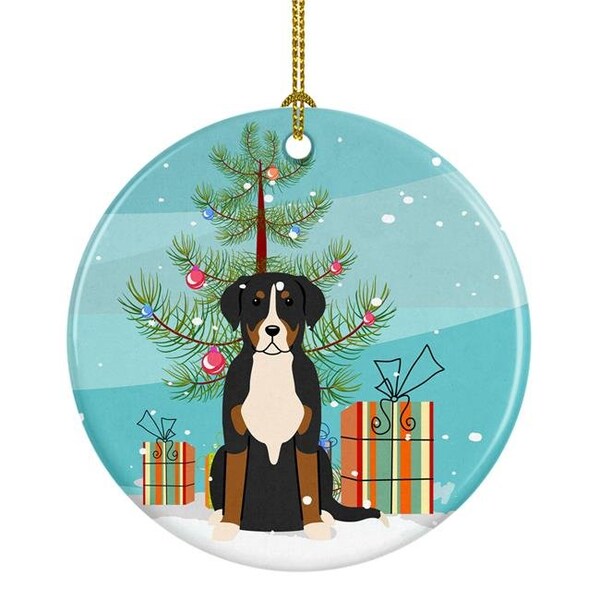 Carolines Treasures Carolines Treasures BB4162CO1 Merry Christmas Tree Greater Swiss Mountain Dog Ceramic Ornament - BB4162CO1