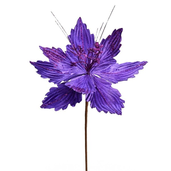 Vickerman 12 in. Purple Poinsettia Spray, 6PK - QG191066