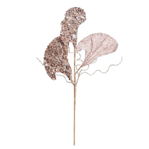 Vickerman 20 in. Rose Gold Fiddle Leaf Glitter Spray, 3 per Bag, 32PK - OF181158