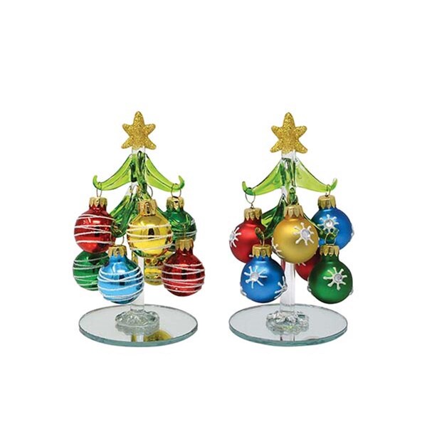 Ls Arts 5.5 in. PVC Green 8 Ornaments Tree, 2PK - XM-1123