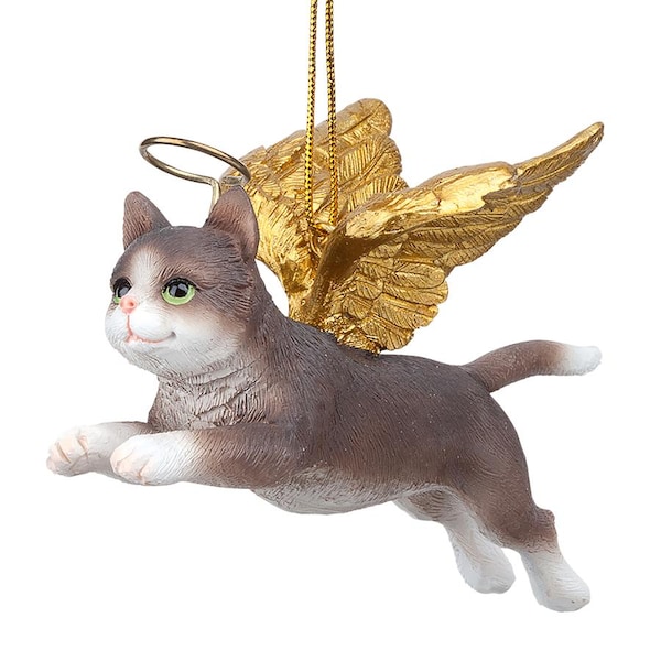 Design Toscano Honor the Feline: Grey Tabby Holiday Cat Angel Ornament - JH170740