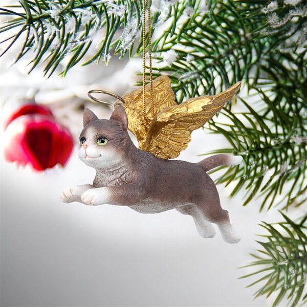 Design Toscano Honor the Feline: Grey Tabby Holiday Cat Angel Ornament - JH170740