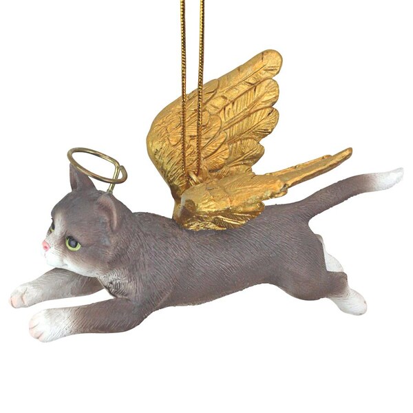 Design Toscano Honor the Feline: Grey Tabby Holiday Cat Angel Ornament - JH170740