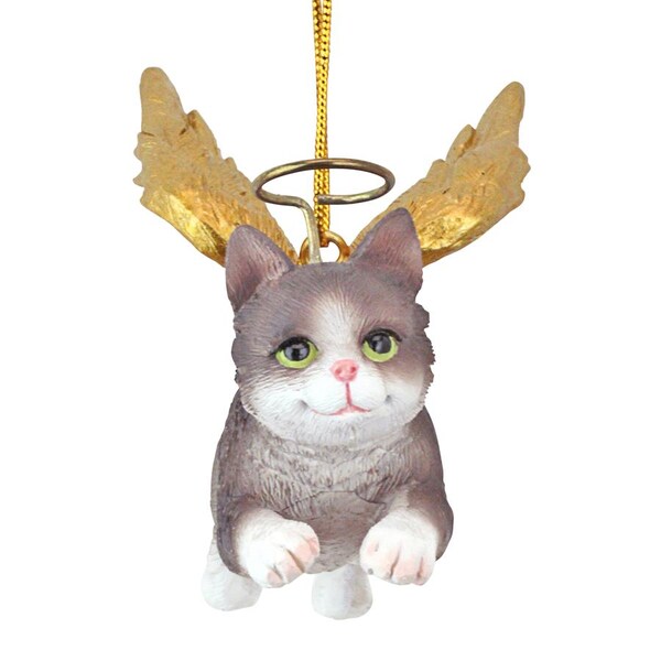 Design Toscano Honor the Feline: Grey Tabby Holiday Cat Angel Ornament - JH170740