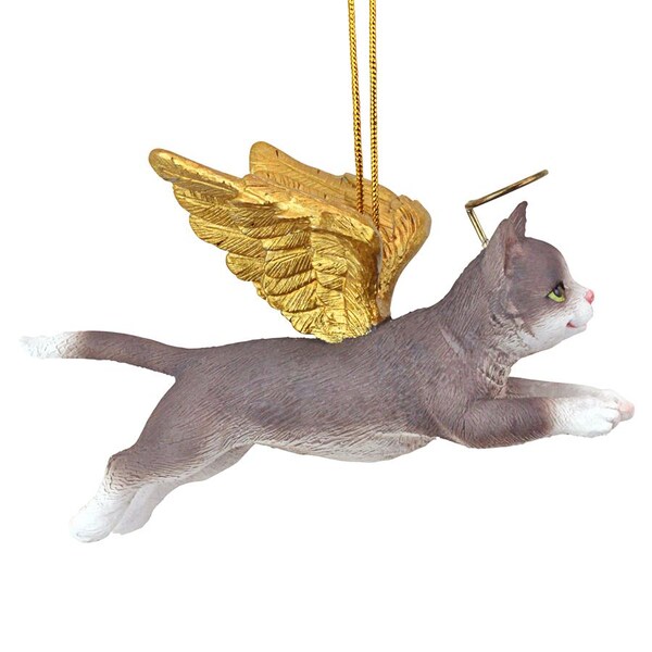 Design Toscano Honor the Feline: Grey Tabby Holiday Cat Angel Ornament - JH170740
