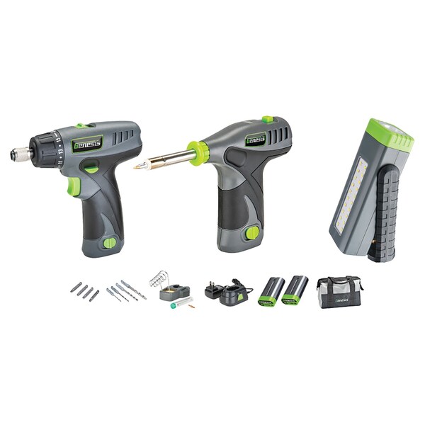 Genesis 8-Volt Li-Ion 3-Piece Cordless Tool Kit with Screwdriver, Soldering Iron, and Pocket LED Light - GL0831CK2