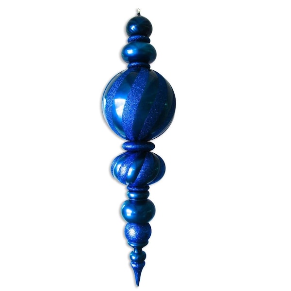 Queens Of Christmas 60 in. Jumbo Finial Ornament with Glittered Stripes, Blue - ORN-OVS-FIN-60-BL