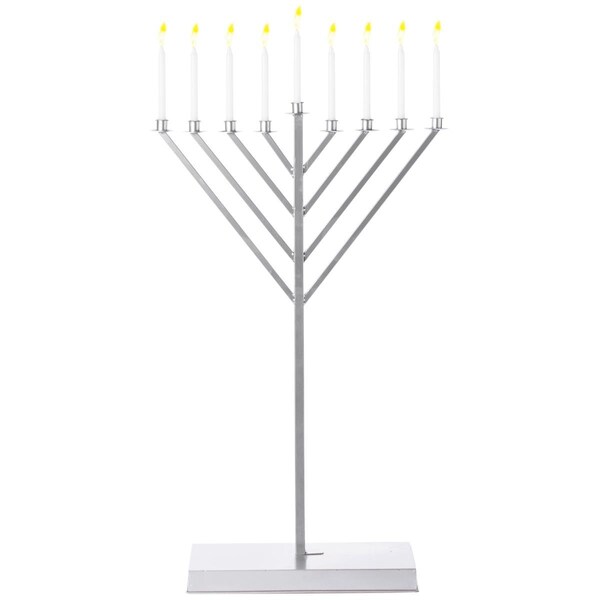 Artilugio 4 ft. Metal Silver Coated Hanukkah Menorah for Synagogue - Large - AR2641774