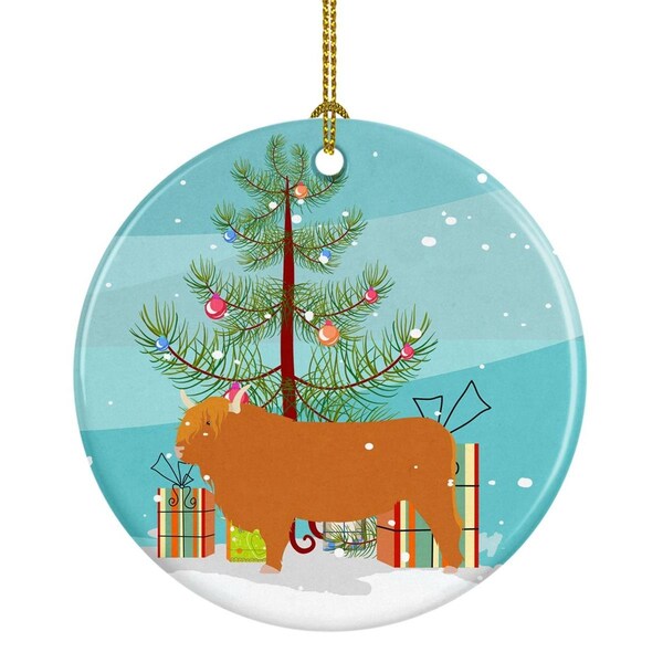 Carolines Treasures Carolines Treasures BB9187CO1 Highland Cow Christmas Ceramic Ornament - BB9187CO1