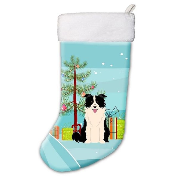 Carolines Treasures Carolines Treasures BB4243CS Merry Christmas Tree Border Collie Black & White Christmas Stocking - BB4243CS