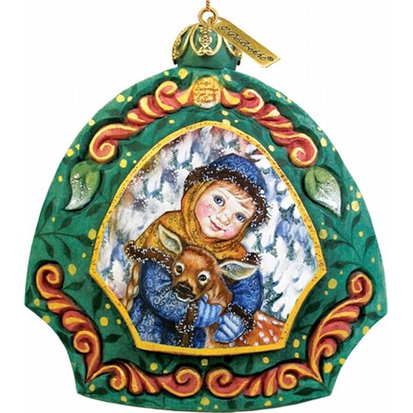 Gloriousgifts General Holiday Girl with Deer Ornament 4.5 in. - GL642370
