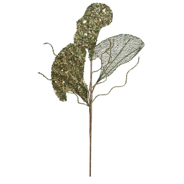 Vickerman 20 in. Green Fiddle Leaf Glitter Spray, 3 per Bag, 32PK - OF181104