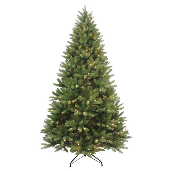 Puleo Asia Ltd Artificial Tree, 7.5 ft, Fir, Grand Fir Family, Direct Plug In, LED, Warm White - 333-4462-T75LW5