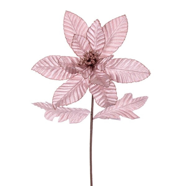 Vickerman 22 in. Velvet Glitter Trim Poinsettia Spray, Pink - 6 per Bag - RG223179