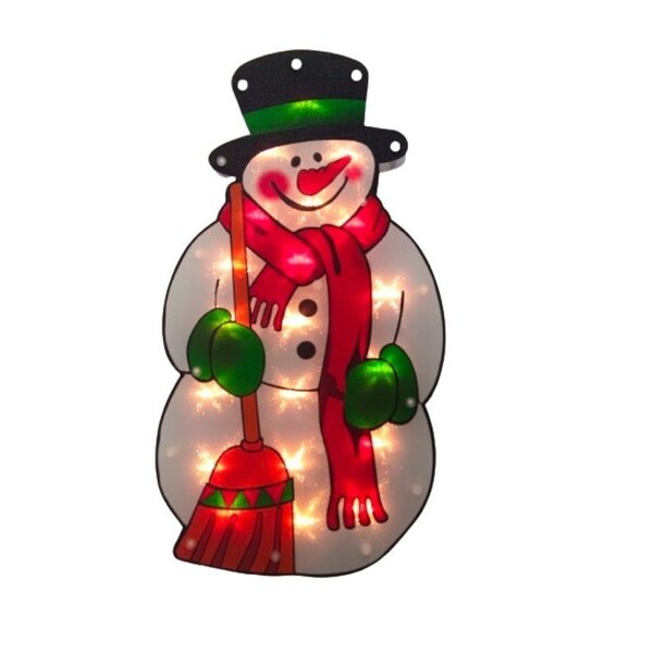 Santas Forest Snowman, 10 in W, Plastic, Colorful, Mini Bulb, Internal Light - 60975