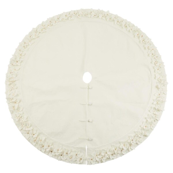 Tistheseason 72 in. Round Felt Flower Design Christmas Tree Skirt, White - TI2493521