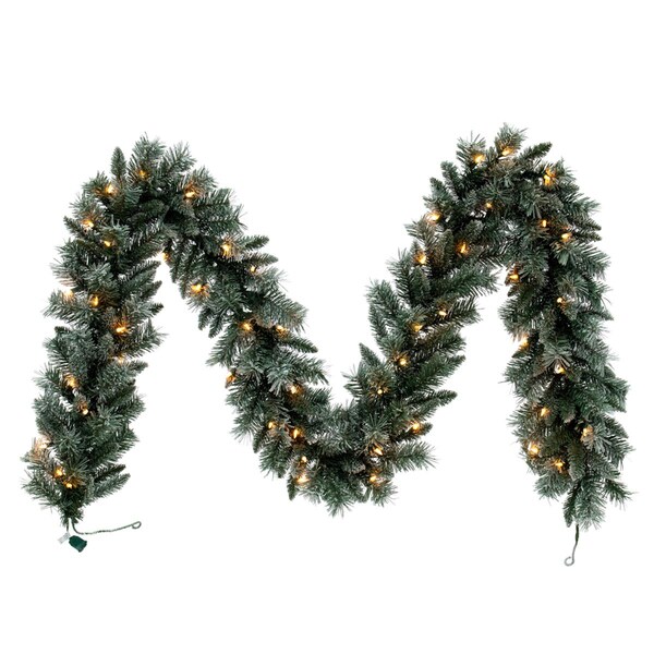 Vickerman 9 ft. x 10 in. Frosted Mixed Pine 50 Clear Lights Garland, Green - A221511
