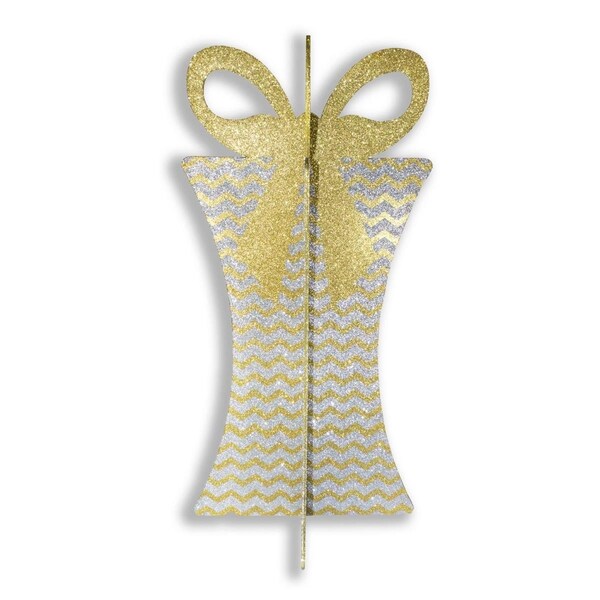 Queens Of Christmas 3D-GIFT-31-GO-SLV 31 in. 3D Christmas Gift Box, Gold & Silver - 3D-GIFT-31-GO/SLV