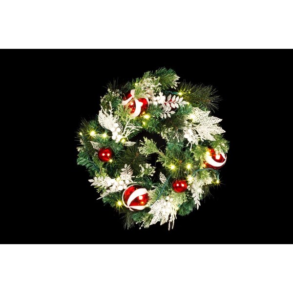 Queens Of Christmas 24 in. Pre-Lit LED Candy Christmas Wreath, Warm White - GW24CDY-LWW