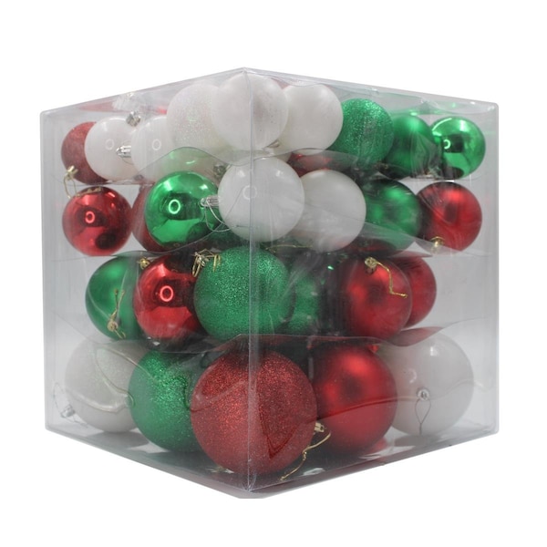 Queens Of Christmas Ball Ornaments Red Green & White, 62PK - ORN-62PK-RGW