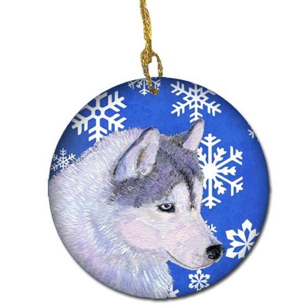 Carolines Treasures Carolines Treasures SS4602-CO1 Siberian Husky Winter Snowflakes Holiday Christmas Ceramic Ornament - SS4602-CO1