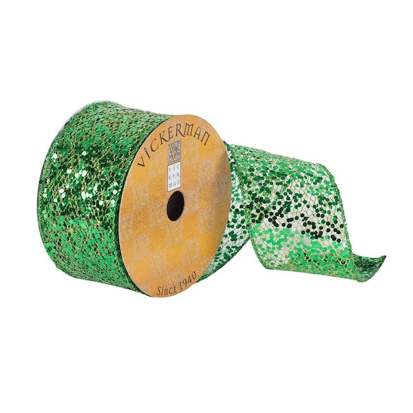 Vickerman 2.5 in. x 10 Yards Green Sequin Woven Dupioni Ribbon, 72PK - Q180743