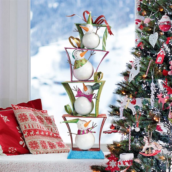 Design Toscano Stack of Christmas Snowmen Holiday Fun Bunch Metal Statue - FU71801