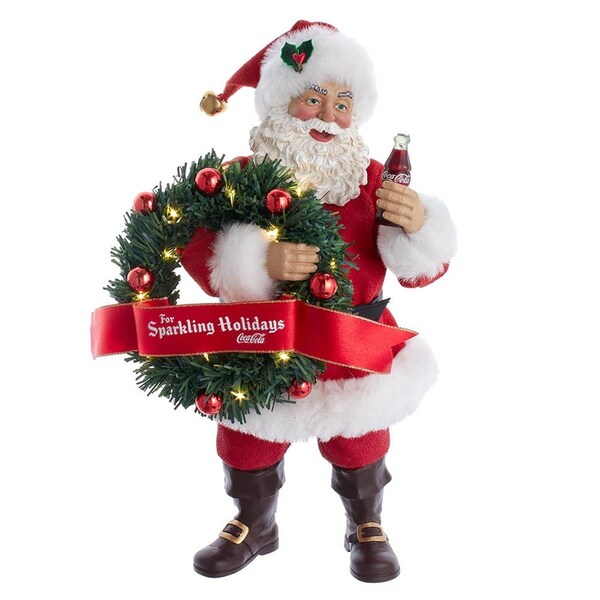 Coca-Cola 10.5 in. Battery Operated Santa with Lighted Wreath - CC5232