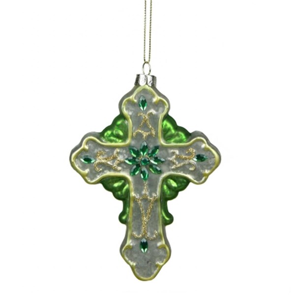 Northlight Seasonal Luck of the Irish Green and White Mercury Finish Cross Glass Christmas Ornament - 31751531
