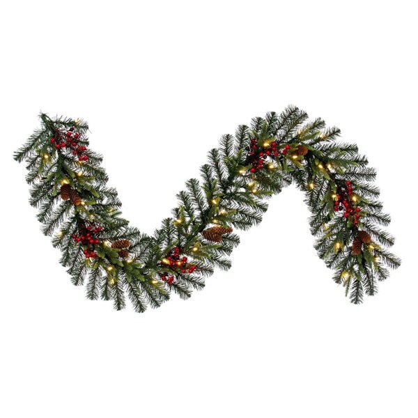 Vickerman 6 ft. x 14 in. Berry Mixed DuraLit 50 Warm White Garland, Green - G220615LED